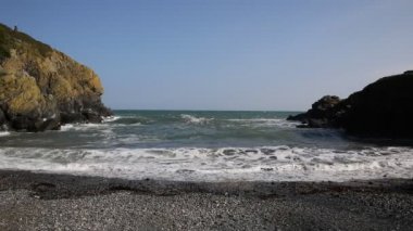 cadgwith cornwall içinde güzel bir yaz gününde küçük bir kıyı İngilizce koy alıştırma dalgalar ile denize bakan