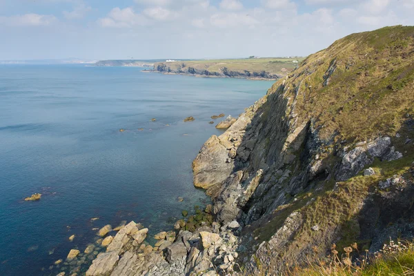 Uitzicht op de kust van mullion cove cornwall Verenigd Koninkrijk de hagedis schiereiland mounts bay in de buurt van helston binnen het cornwall gebied van uitzonderlijke natuurlijke schoonheid — Stockfoto