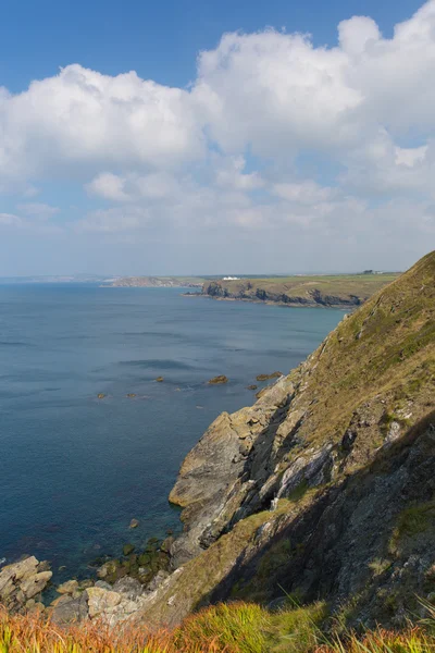 Vista da costa de Mullion Cove Cornwall Reino Unido a península do Lagarto Monta Baía perto de Helston dentro da área de Cornwall de excelente beleza natural — Fotografia de Stock