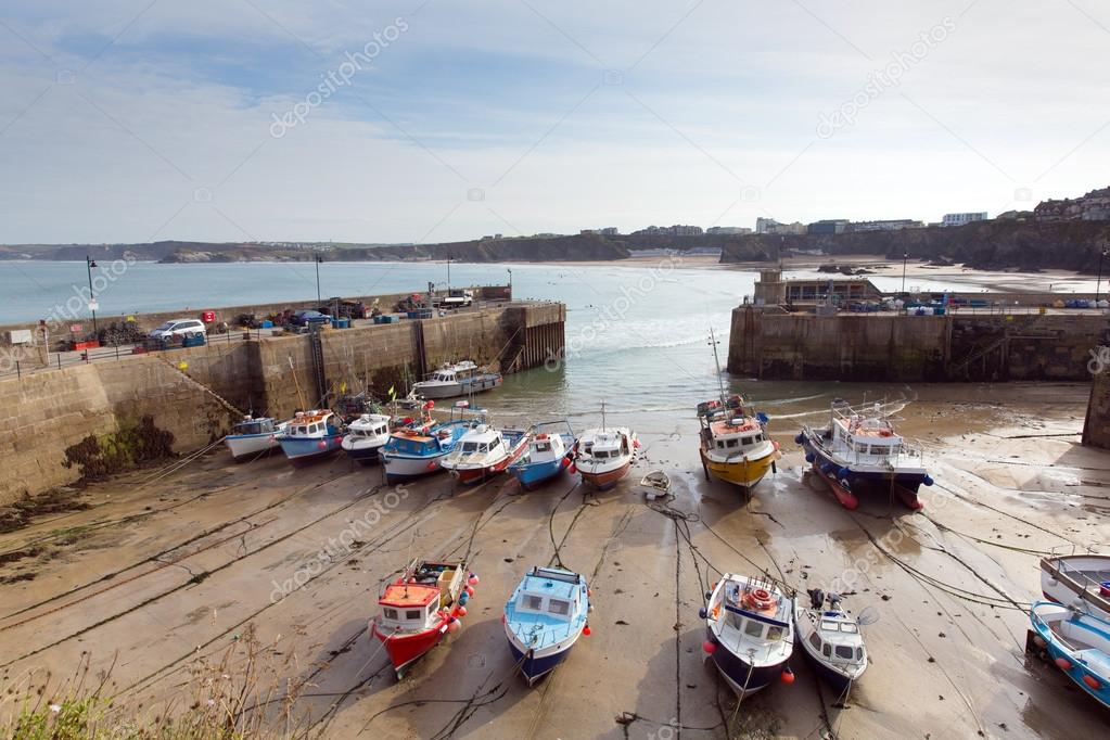 Boats in Newquay harbour North Cornwall England UK