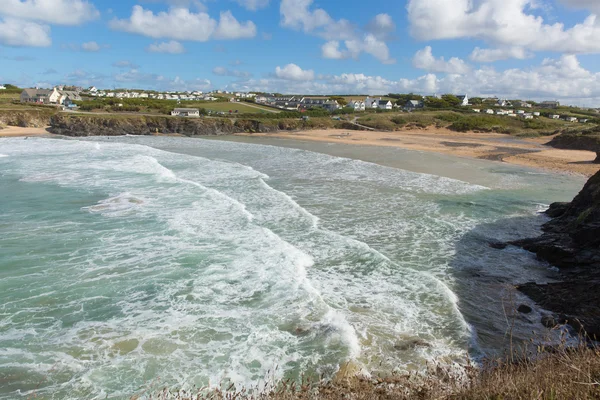 Treyarnon Bay Cornwall Anglii Uk Cornish północnym wybrzeżu pomiędzy Newquay i Padstow w dzień słoneczny błękitne niebo — Zdjęcie stockowe