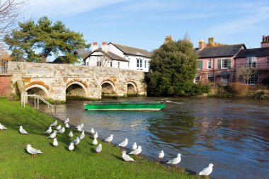 Christchurch Dorset İngiltere İngiltere güvercinler Köprüsü ve yeşil tekne ile