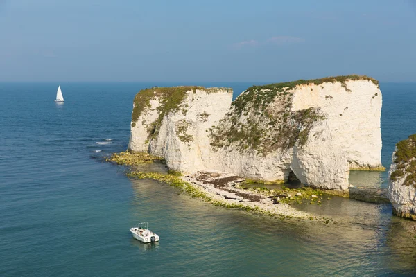 Montones de tiza formaciones rocosas Old Harry Rocks Isla de Purbeck en Dorset sur de Inglaterra Reino Unido — Foto de Stock