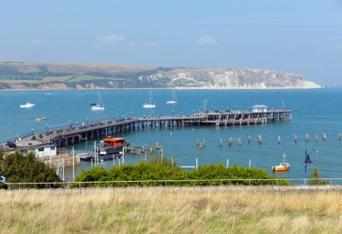 View of Swanage town and bay Dorset England UK south coast near Poole and Bournemouth clipart