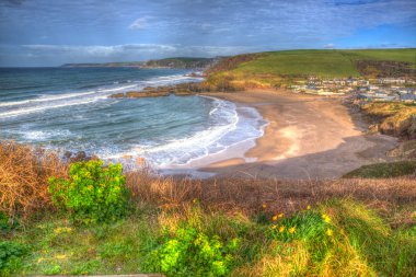Challaborough beach Güney Devon İngiltere İngiltere renkli canlı HDR