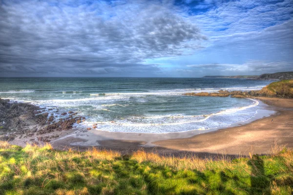 Challaborough beach south devon england uk in bunten lebendigen hdr — Stockfoto