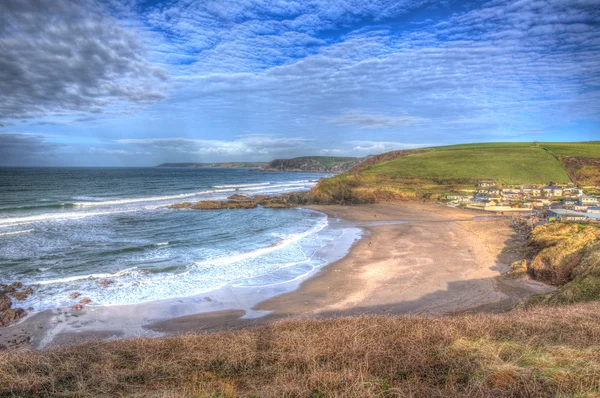 Challaborough beach South Devon England uk em colorido HDR vívido — Fotografia de Stock