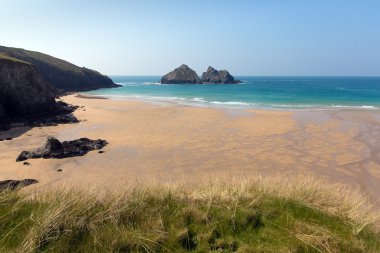 Holywell Bay Cornwall İngiltere İngiltere Newquay ve mavi gökyüzü ile baharda Güney Batı Sahili yolda Crantock yakın