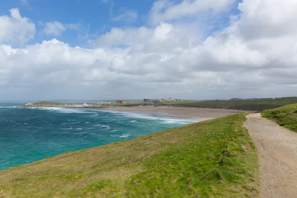 Fistral beach Newquay Noord Cornwall voorjaar populair in het Verenigd Koninkrijk — Stockfoto