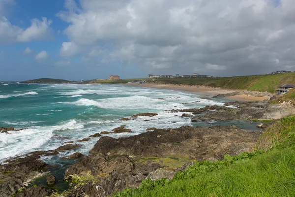 White waves Fistral beach Newquay Cornouailles du Nord printemps populaire au Royaume-Uni — Photo