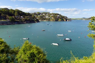 Salcombe Devon tekneler ve mavi deniz ve gökyüzü ile Güney Batı İngiltere