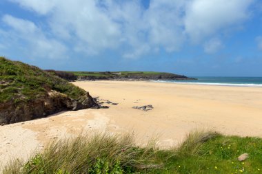 Harlyn Bay North Cornwall England UK near Padstow and Newquay and on the South West Coast Path in spring with blue sky and sea clipart