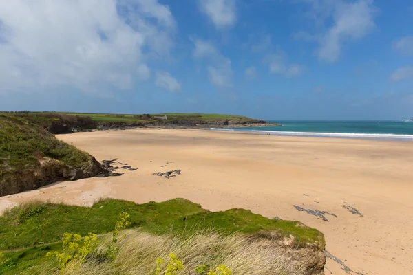 Harlyn Bay North Cornwall England UK near Padstow and Newquay and on the South West Coast Path in spring with blue sky and sea — Stock Photo, Image