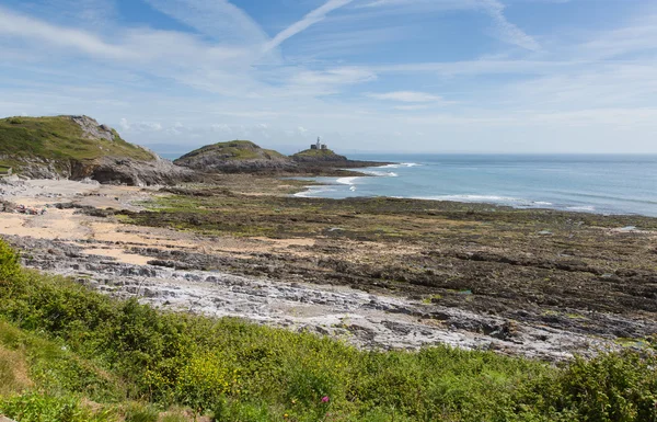 Bracelet Bay la péninsule de Gower Pays de Galles du Sud avec phare de Mumbles — Photo