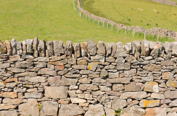 Dry stone wall traditional construction The Gower Peninsula South Wales UK with no mortar — Stok fotoğraf