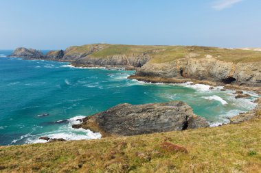 South West coast path view between Holywell bay and Perranporth Cornwall UK
