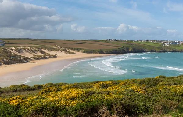 Crantock beach North Cornwall England UK near Newquay towards the Bowgie — стокове фото