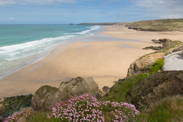 Spiaggia di sabbia Perranporth North Cornwall Inghilterra Una delle migliori spiagge della Cornovaglia — Foto Stock