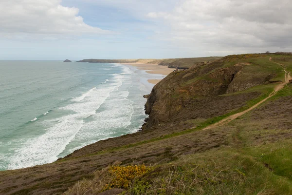 Droskyn punt en Perranporth kust Noord Cornwall Engeland Uk — Stockfoto