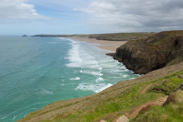 Punkt Droskyn i Perranporth wybrzeża North Cornwall Uk Anglia — Zdjęcie stockowe