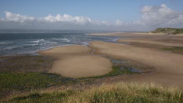 Broughton Bay the Gower peninsula South Wales UK near Rhossili beach in the Bristol Channel PAN — Stock Video