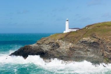 İngiliz deniz feneri Trevose kafa Kuzey Cornwall Newquay ve Padstow arasında İngiltere'de Uyarı gemileri tehlikeli Coast