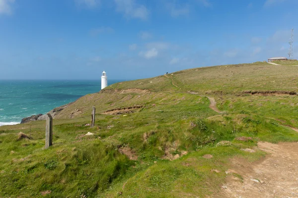 English lighthouse at Trevose Head North Cornwall coastline between Newquay and Padstow uk on south west coast path — Stock Photo, Image