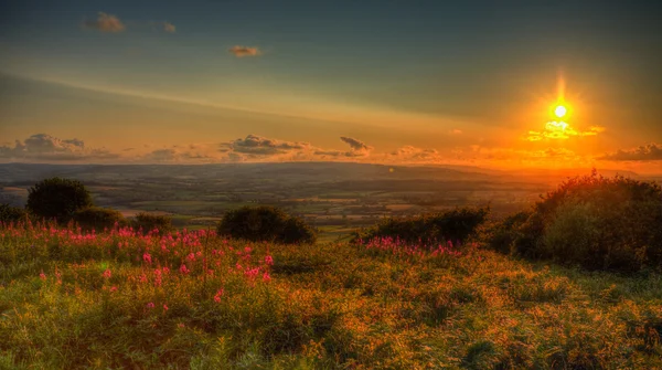 Blackdown Hills Somerset İngiltere İngiltere görünümünde genelinde Taunton Vadisi gibi bir boyama canlı renkli HDR-Quantocks Hills günbatımı