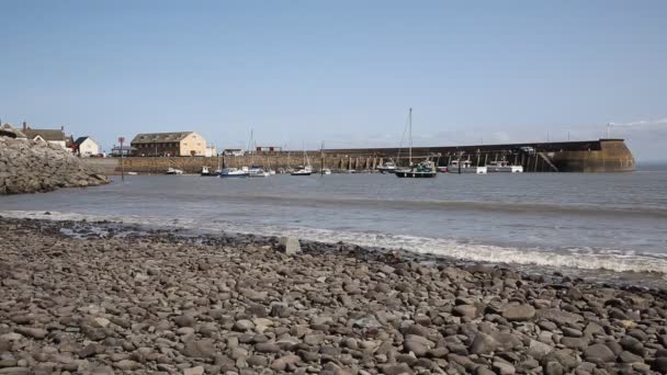 Minehead harbour Somerset England in summer at sea level with pebbles — Stock Video