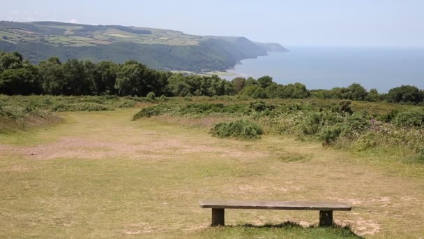 View from Selworthy Beacon to Porlock Bay Somerset England UK near Exmoor and west of Minehead on the south west coast path — Stock Video