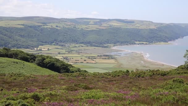 View from Selworthy Beacon to Porlock Bay Somerset England UK near Exmoor and west of Minehead on the south west coast path — Stock Video