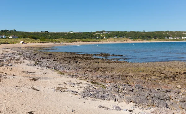 Port Eynon bay The Gower Peninsula Wales uk popular tourist destination on a summer day with clear blue sky — Stock Photo, Image