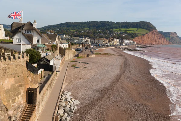 Sidmouth strand och strandpromenad, Devon England Storbritannien med utsikt längs Jurassic Coast — Stockfoto