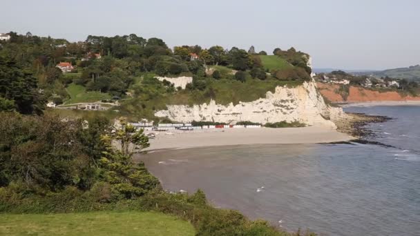 Pivo pobřeží a pláže anglické pobřežní vesnici Devon Anglie Uk na Jurské pobřeží světového dědictví UNESCO — Stock video