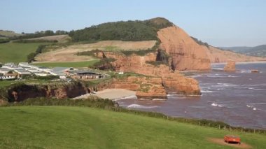 Sidmouth arasındaki Budleigh Salterton ve Jurassic Coast üzerinde bulunan Ladram Bay Devon İngiltere'de İngiltere'de