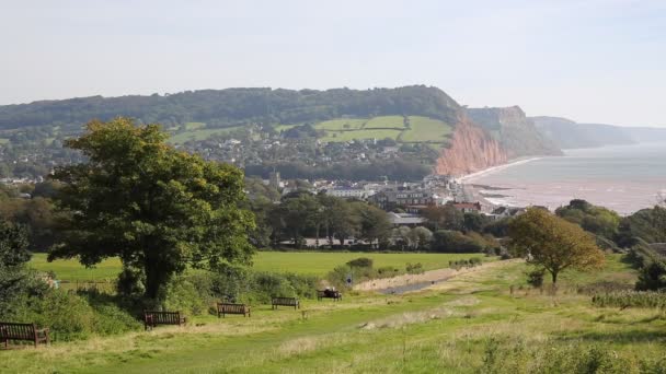 Sidmouth Devon Inglaterra uk com uma vista elevada desta cidade turística Inglês — Vídeo de Stock