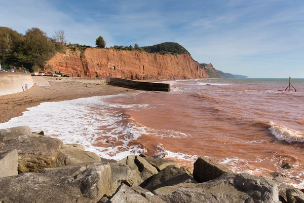 Playa de Sidmouth y paseo marítimo Devon Inglaterra Reino Unido con vistas a lo largo de la Costa Jurásica hacia el este —  Fotos de Stock