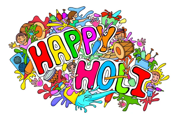 Happy Holi festival doodle — Stock Vector