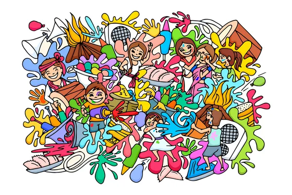 Felice Holi festival doodle — Vettoriale Stock