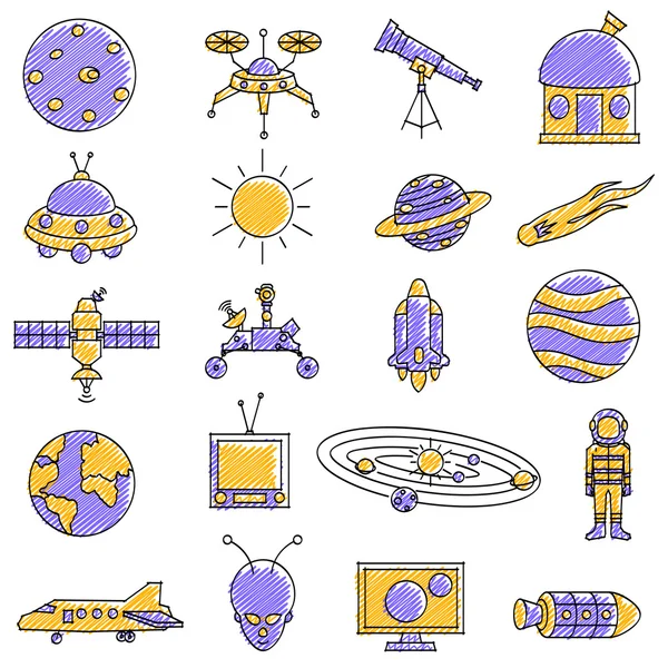 Scribbled Space science icon set — Stock Vector