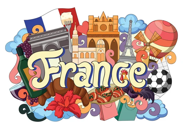 Doodle showing Architecture and Culture of France — Stock Vector