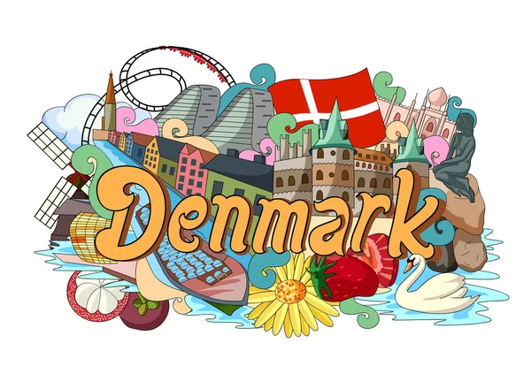 Doodle montrant l'architecture et la culture du Danemark — Image vectorielle