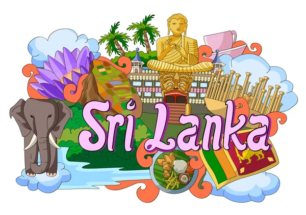 Doodle muestra Arquitectura y Cultura de Sri Lanka — Vector de stock