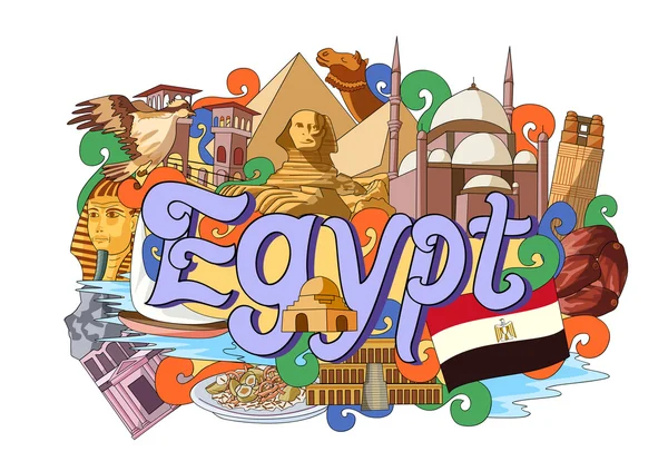 Mısır'ın Mimarisi ni ve kültürünü gösteren doodle — Stok Vektör