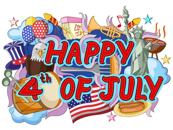 Gelukkig Fourth of July doodle achtergrond — Stockvector
