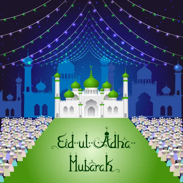 Eid Mubarak background with Islamic Mosque — Stock Vector