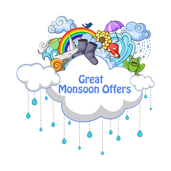 Happy monsun försäljning erbjuda PR och reklam banner — Stock vektor