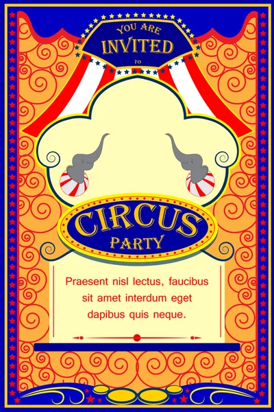 Convite do cartaz dos desenhos animados do circo do vintage para o carnaval do partido e o anúncio — Vetor de Stock