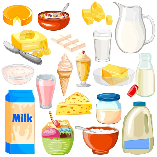 Productos lácteos Colección de alimentos — Vector de stock