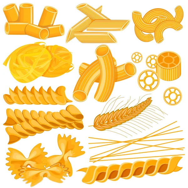 Diferente variedad de pasta Colección de alimentos — Vector de stock